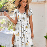 Zeagoo Womens Floral Pleated Button Down Petal Mini Dress