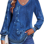 Zeagoo Women'S Puff Long Sleeve Shirts Pleated V Neck Tunic Tops