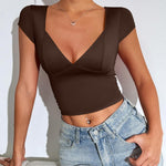 Zeagoo Womens Sexy Deep V Neck Tops Short Sleeve Shirts