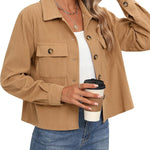 Zeagoo Womens Fashion Cropped Shackets Button Down Crop Jackets