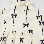 A-Line Loose Bowknot Contrast Color Printed Split-Joint Stand Collar Midi Dresses