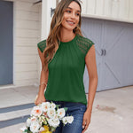 Zeagoo Women's Lace Cap Sleeve Tops Pleated Tank Tops