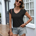 Zeagoo Womens Tops Cap Sleeve T Shirts V Neck Basic Tees Tops
