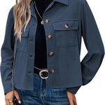 Zeagoo Womens Fashion Cropped Shackets Button Down Crop Jackets