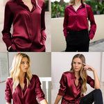 Zeagoo Women's Satin Blouse Elegant V-Neck Silk Blouse (DE Only)