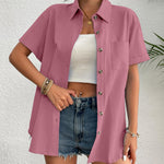 Zeagoo Womens Button Down Linen Shirt Short Sleeve Cotton Blouse