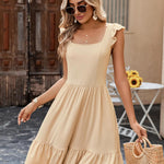 Zeagoo Womens Casual Ruffle Tiered Floral Square Neck Sundresses