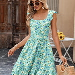 Zeagoo Womens Casual Ruffle Tiered Floral Square Neck Sundresses