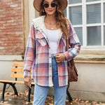 Zeagoo Womens Plaid Shacket Jacket Long Sleeve Fleece Hooded Jackets