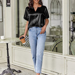 Satin Silk Blouse Tops - Zeagoo (Us Only)