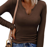 Zeagoo Womens Long Sleeve T Shirts V-Neck Slim Fitted Knit Top
