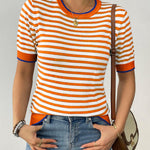 Zeagoo Womens Casual Short Sleeve Striped Sweater Shirt