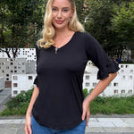 Zeagoo Womens Ruffle 3/4 Sleeve Top V Neck Shirts