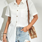 Zeagoo Womens Button Down Linen Shirt Short Sleeve Cotton Blouse