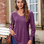 Zeagoo Women'S Puff Long Sleeve Shirts Pleated V Neck Tunic Tops