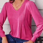 Zeagoo Women'S Puff Long Sleeve Shirts Pleated V Neck Tunic Tops