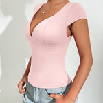 Zeagoo Womens Sexy Deep V Neck Tops Short Sleeve Shirts