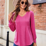 Zeagoo Women'S Puff Long Sleeve Shirts Pleated V Neck Tunic Tops