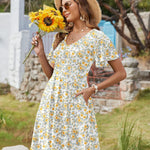 Zeagoo Womens Casual Swing Floral Ruffle Short Sleeve Sundresses