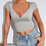 Zeagoo Womens Sexy Deep V Neck Tops Short Sleeve Shirts