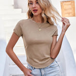 Zeagoo Womens Basic T-Shirts Crewneck Short Sleeve Curved Hem Summer Crop Tops Fitted Tees Y2k Clothing