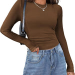 Zeagoo Womens Long Sleeve Stretch Crewneck Ribbed T-Shirt