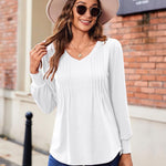Zeagoo Women'S Puff Long Sleeve Shirts Pleated V Neck Tunic Tops