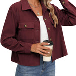 Zeagoo Womens Fashion Cropped Shackets Button Down Crop Jackets