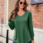 Zeagoo Women'S Puff Long Sleeve Shirts Pleated V Neck Tunic Tops