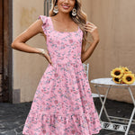 Zeagoo Womens Casual Ruffle Tiered Floral Square Neck Sundresses
