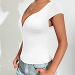 Zeagoo Womens Sexy Deep V Neck Tops Short Sleeve Shirts