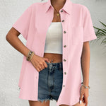 Zeagoo Womens Button Down Linen Shirt Short Sleeve Cotton Blouse