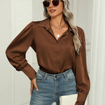 Zeagoo Womens Satin Blouse Lantern Long Sleeve Silk Shirt