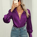 Zeagoo Womens Satin Blouse Lantern Long Sleeve Silk Shirt