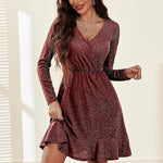 Zeagoo Womens Glitter Dress Wrap V Neck Ruffle Hem Swing Dresses