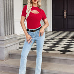 Zeagoo Womens Short Sleeve T Shirts 2024 Summer Casual Knit Slim Fit Trendy Basic Cute Sweater Tops