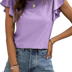 Zeagoo Womens Summer Tops Crewneck Short Sleeve Shirts Casual Basic Ruffle T Shirt Fashion Cute Blouse 2024