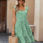 Zeagoo Womens Casual Ruffle Tiered Floral Square Neck Sundresses