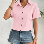 Zeagoo Womens Button Down Linen Shirt Short Sleeve Cotton Blouse