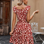 Zeagoo Womens Casual Ruffle Tiered Floral Square Neck Sundresses
