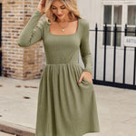 Zeagoo Womens Casual Sweater Dress Square Neck Knit Long Sleeve Dress