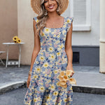 Zeagoo Womens Casual Ruffle Tiered Floral Square Neck Sundresses