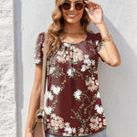 Zeagoo Women's Summer Elegant Crew Neck Floral Shirt (DE Only)