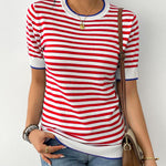 Zeagoo Womens Casual Short Sleeve Striped Sweater Shirt