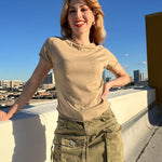 Zeagoo Womens Basic T-Shirts Crewneck Short Sleeve Curved Hem Summer Crop Tops Fitted Tees Y2k Clothing