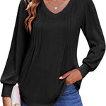 Zeagoo Women'S Puff Long Sleeve Shirts Pleated V Neck Tunic Tops
