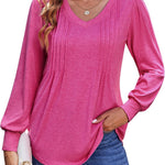 Zeagoo Women'S Puff Long Sleeve Shirts Pleated V Neck Tunic Tops