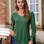 Zeagoo Women'S Puff Long Sleeve Shirts Pleated V Neck Tunic Tops