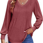 Zeagoo Women'S Puff Long Sleeve Shirts Pleated V Neck Tunic Tops