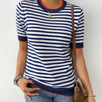 Zeagoo Womens Casual Short Sleeve Striped Sweater Shirt